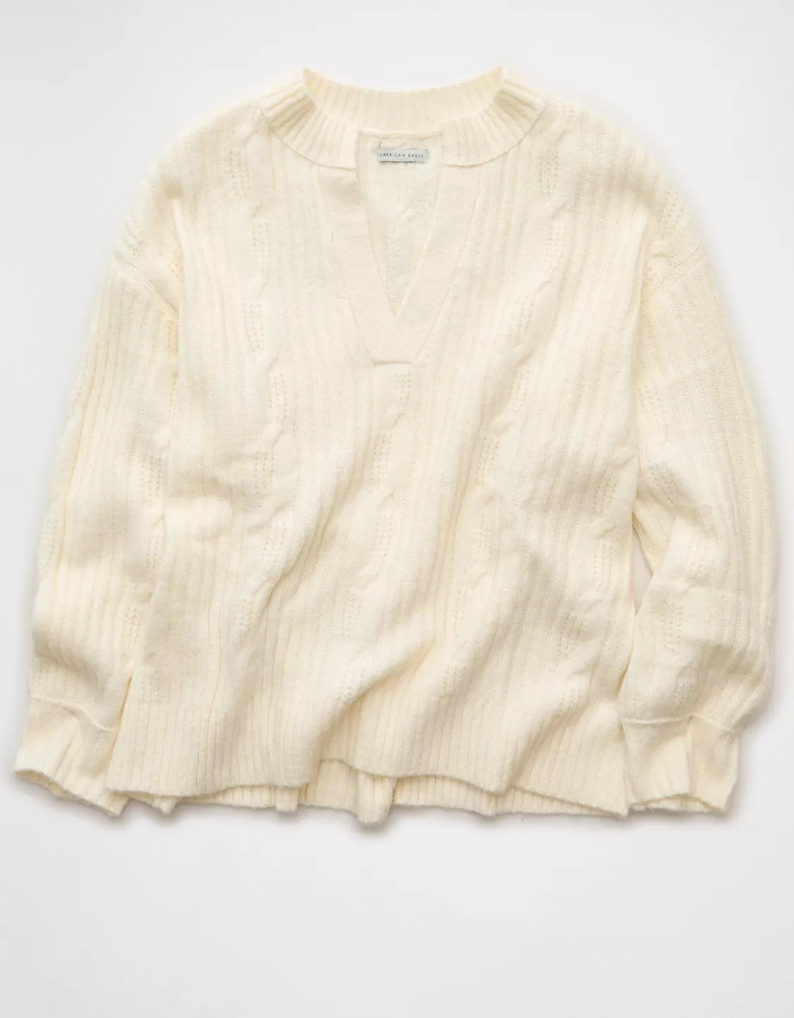 AE Whoa So Soft Notch Neck Cable Sweater | American Eagle Outfitters (US & CA)
