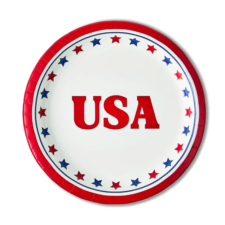 Patriotic Red, White, and Blue USA Banquet Paper Plates, 8 Count, by Way To Celebrate | Walmart (US)