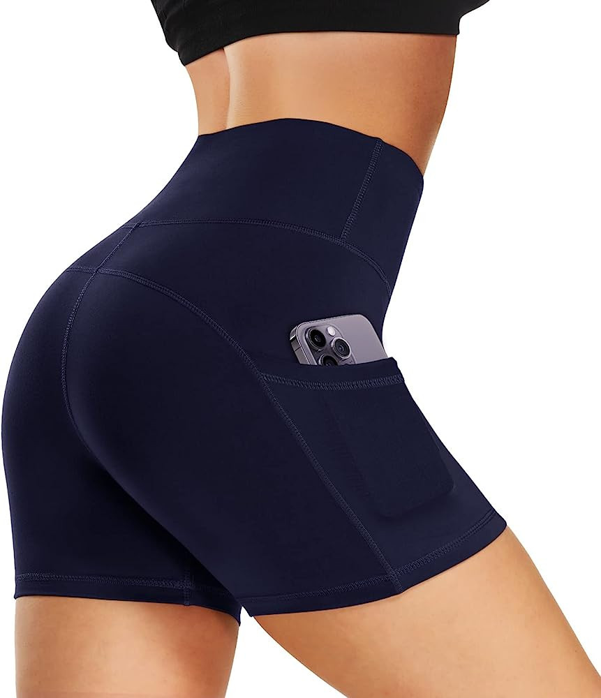 Biker Shorts for Women with Pockets - High Waist Tummy Control Bike Shorts for Gym Workout Athlet... | Amazon (US)