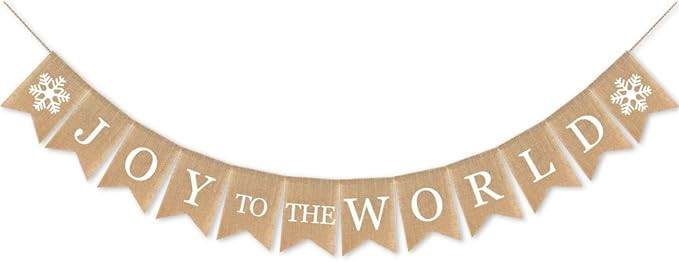 SWYOUN Burlap Joy To The World Banner Happy Winter Holiday Snowfalke Garland Christmas Decoration... | Amazon (US)