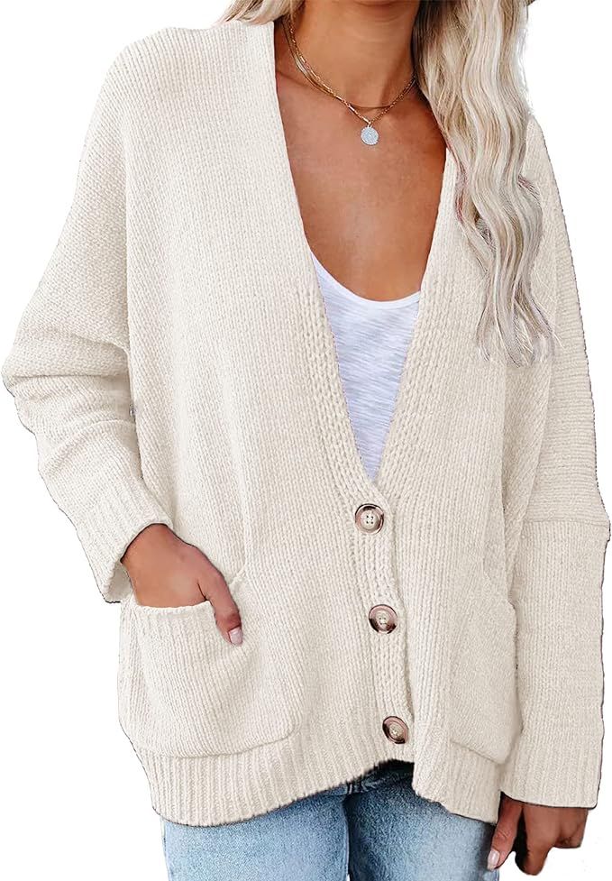 Elysa Kees Cardigan for Women Batwing Chunky Cable Knitted Slouchy Oversized Button Down Sweater ... | Amazon (US)