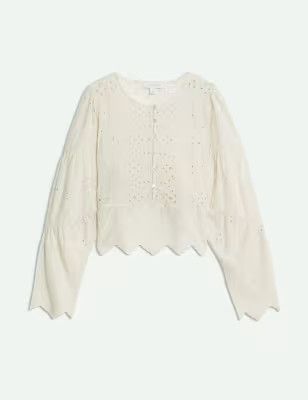 Pure Cotton Broderie Blouse | M&S X SIENNA MILLER | M&S | Marks & Spencer IE