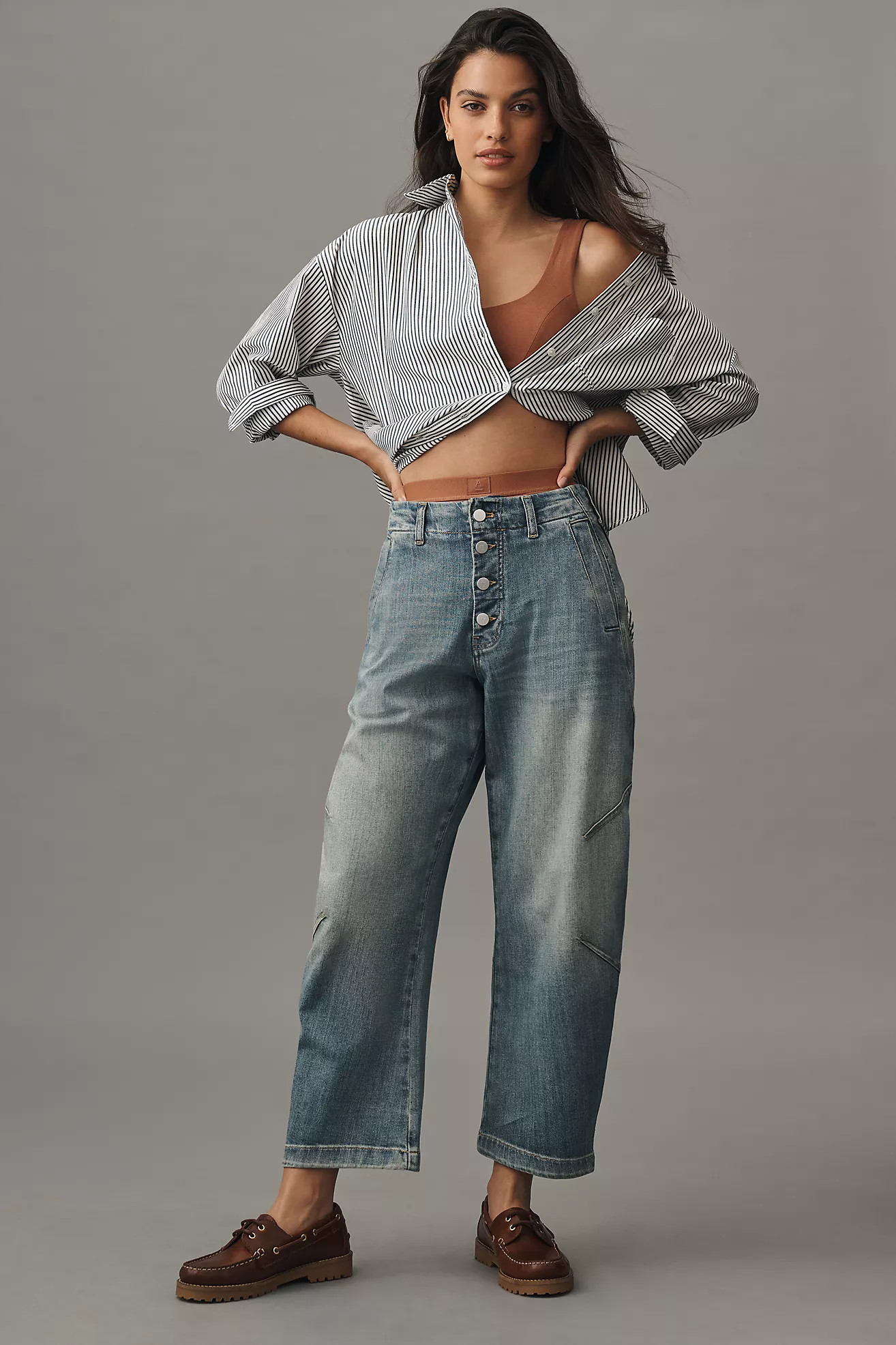 The Arin Mid-Rise Button-Front Barrel Pant by Pilcro | Anthropologie (US)