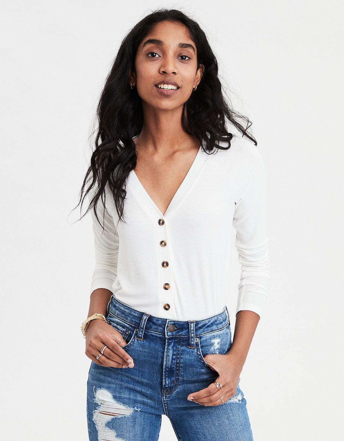 AE Slim Button Front Tee | American Eagle Outfitters (US & CA)