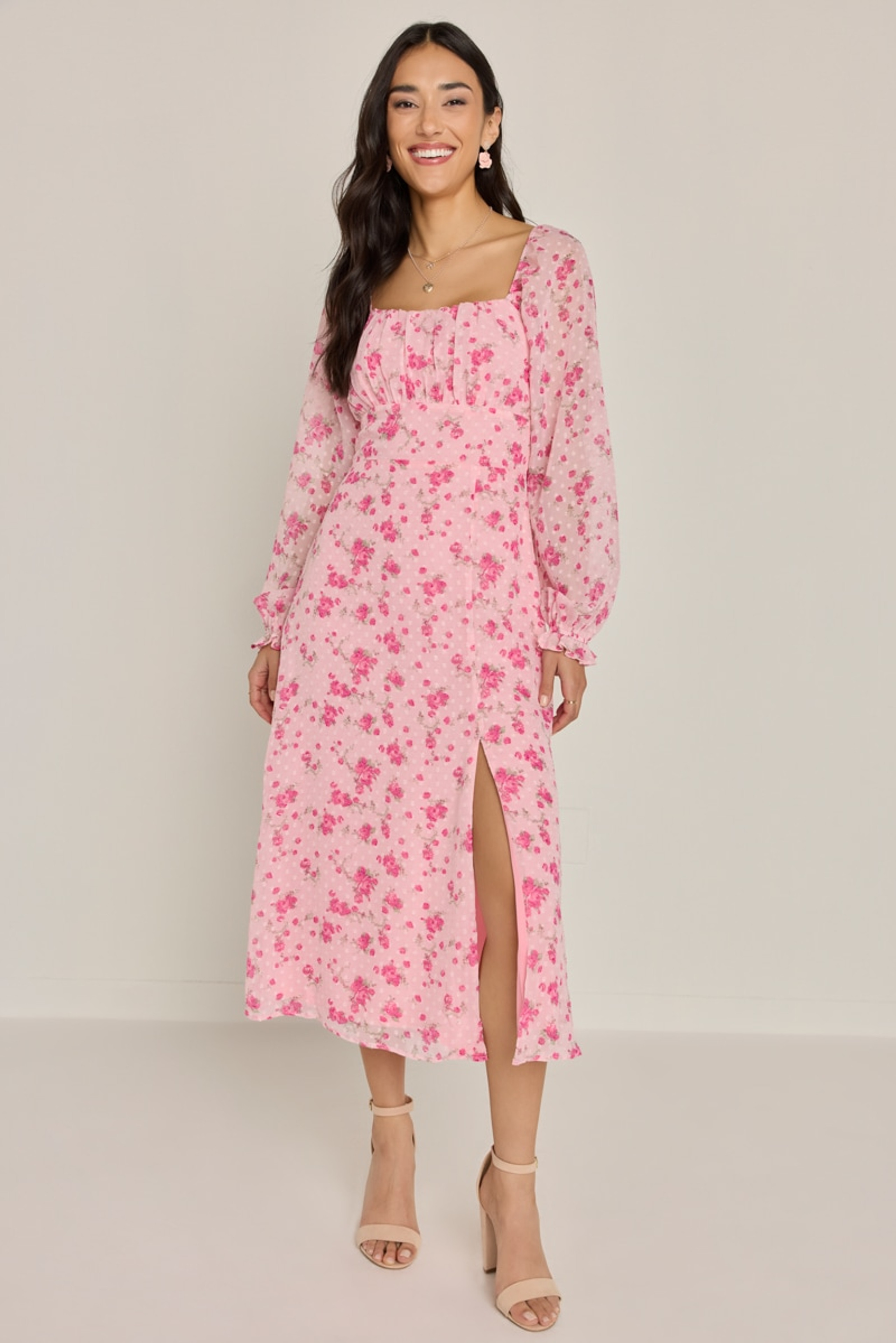 Carla Clip Dot Floral Bow Back Midi Dress | Francesca's