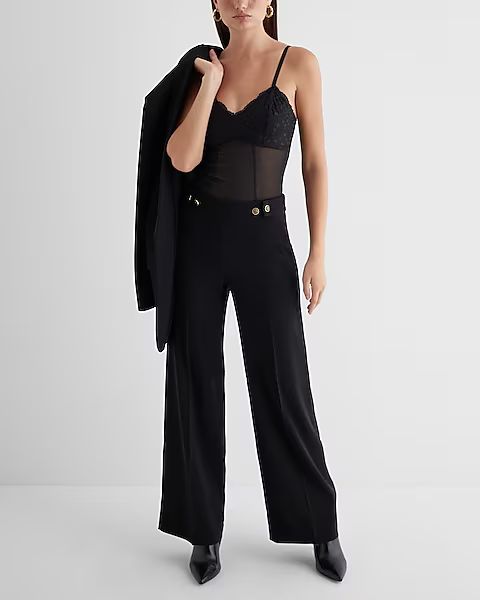 High Waisted Novelty Button Side Tab Trouser Pant | Express