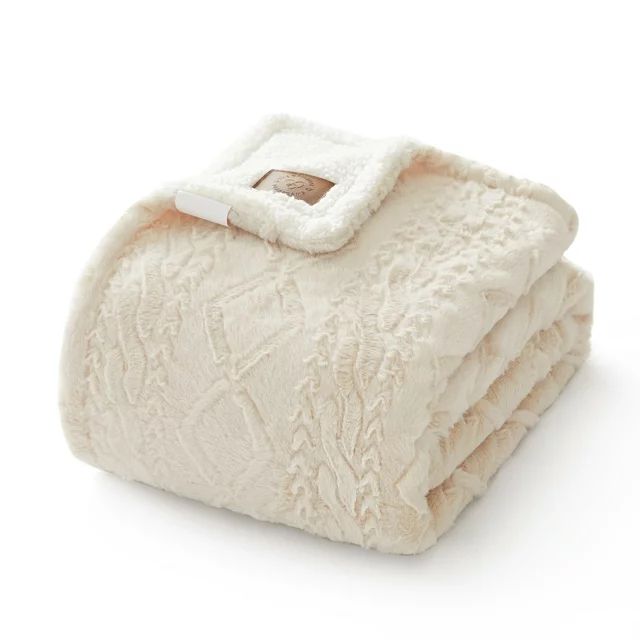 Dearfoams Reverse Sherpa Throw Blanket, Sweater Knit, Ivory, Standard Throw | Walmart (US)