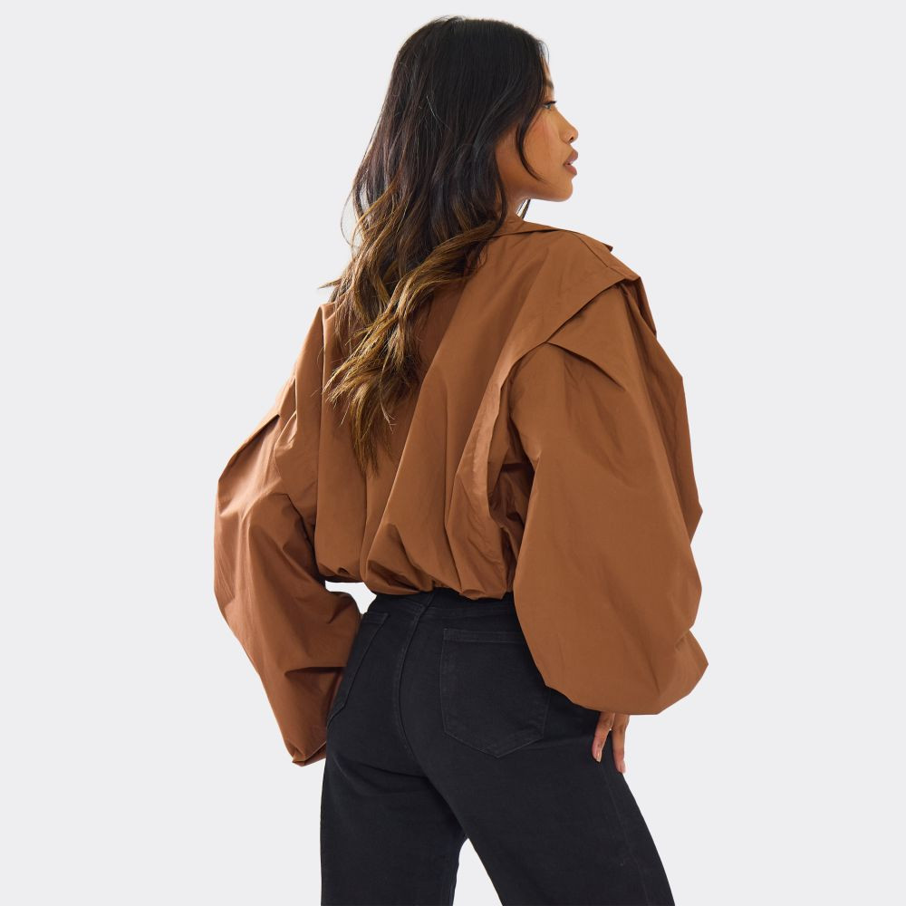 Long Sleeve Cinched Waist Cropped Trench Coat In Chocolate Brown | EGO (UK)
