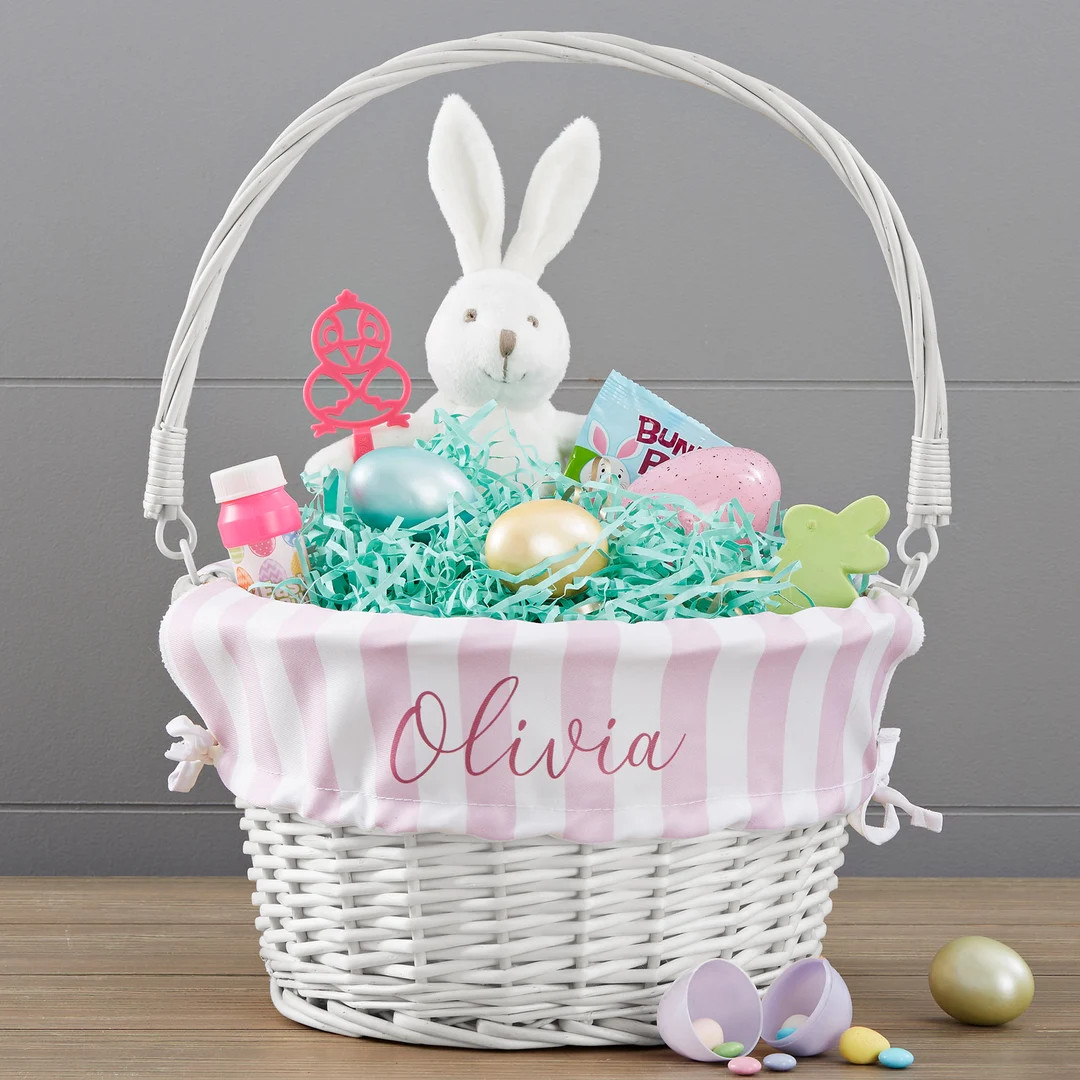 Delicate Stripes Personalized White Easter Basket, Easter Basket, Kids Basket, Easter, Basket, Pe... | Etsy (US)