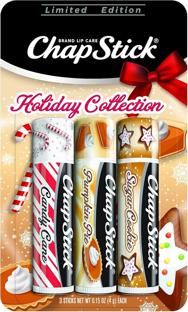 ChapStick Holiday Collection, Lip Balm Tube, 0.15 Ounce Each (Candy Cane, Pumpkin Pie & Sugar Cookie Flavors, 1 Blister Pack of 3 Sticks, Great Gifts for Women | Amazon (US)