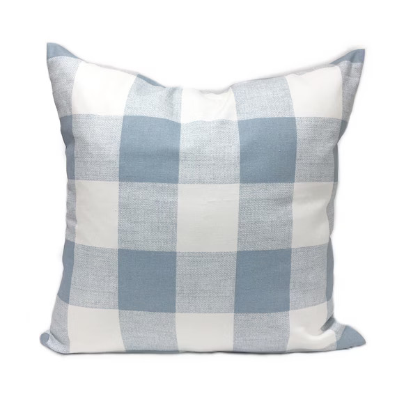 Plaid/Buffalo Check Large Steel Blue and White Home Decor Throw Pillow Cover, Cashmere Blue Pillo... | Etsy (US)