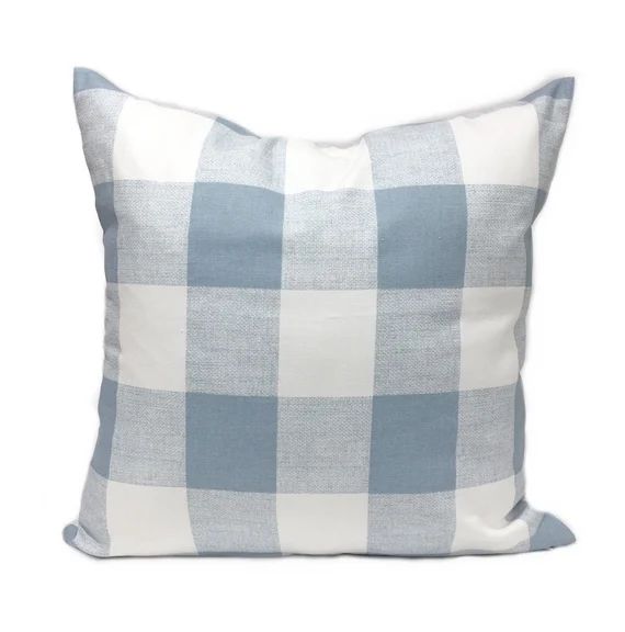 Plaid/Buffalo Check Large Steel Blue and White Home Decor Throw Pillow Cover, Cashmere Blue Pillo... | Etsy (US)