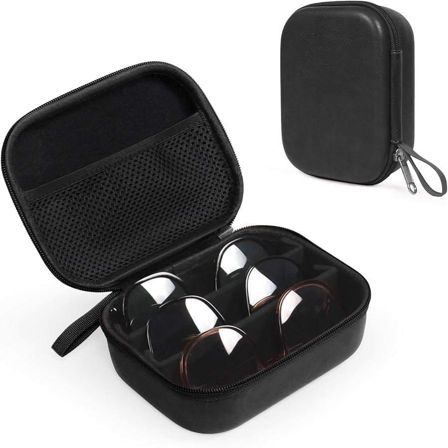 Bukere Travel Sunglasses Organizer Case, PU Leather Adjustable Slots for Multiple Glasses, Hard E... | Amazon (US)