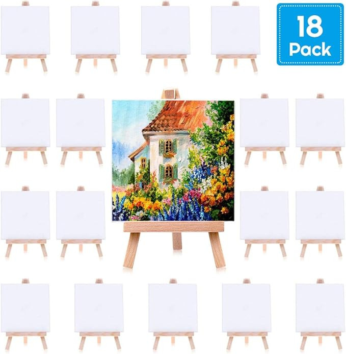 Mini Canvases 18 Pack, Cridoz Small Painting Canvas with Mini Easel 4x4 Inches Art Canvases Paint... | Amazon (US)