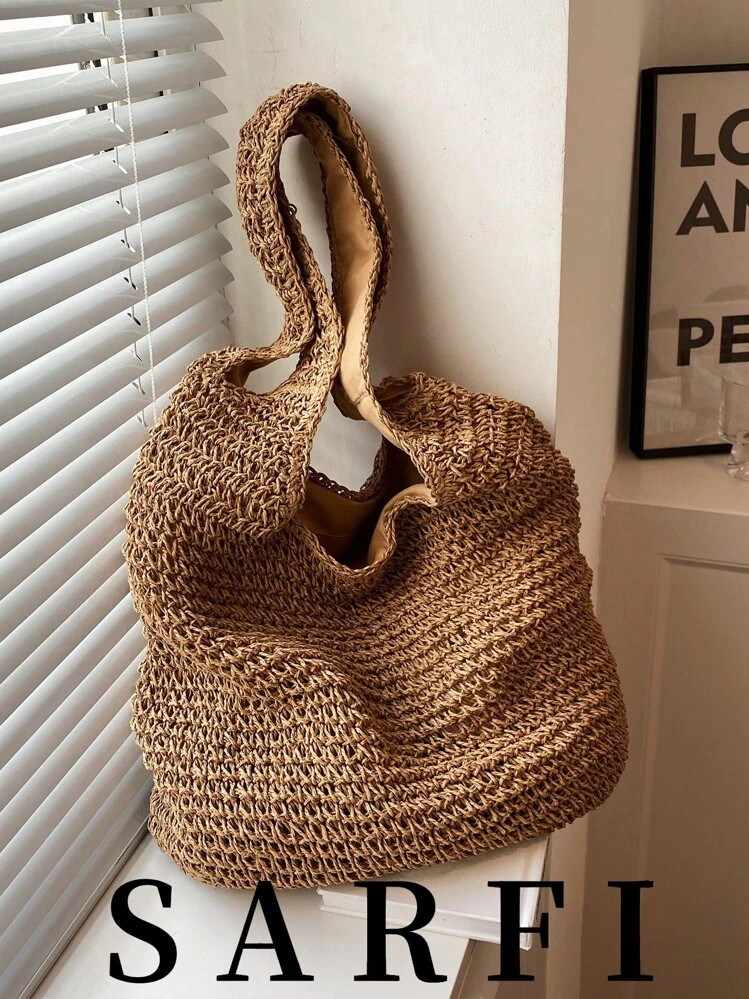 Large Capacity Women's Shoulder Bag, Handmade Straw Woven Bohemian Style Tote Bag, Bohemian Style Women's Clothing , Summer | SHEIN