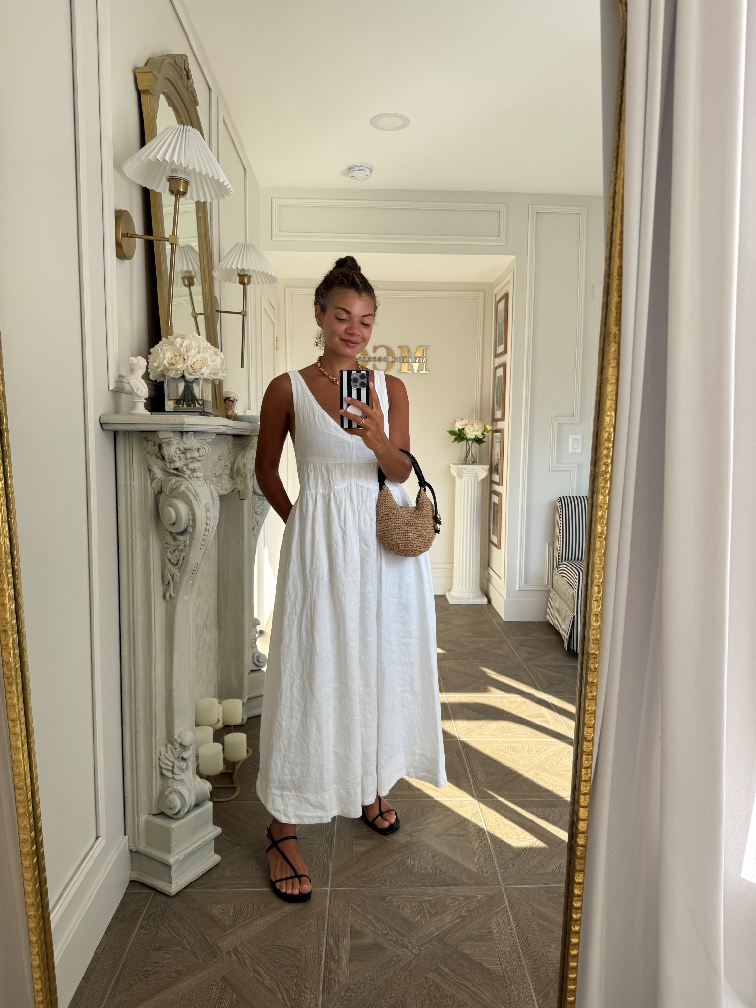 For a hot summer day, you’ll find me in a white midi or maxi linen or cotton dress. Can’t forget the sandals, gold jewelry, and cute straw bag, of course!

#LTKStyleTip #LTKItBag #LTKSeasonal