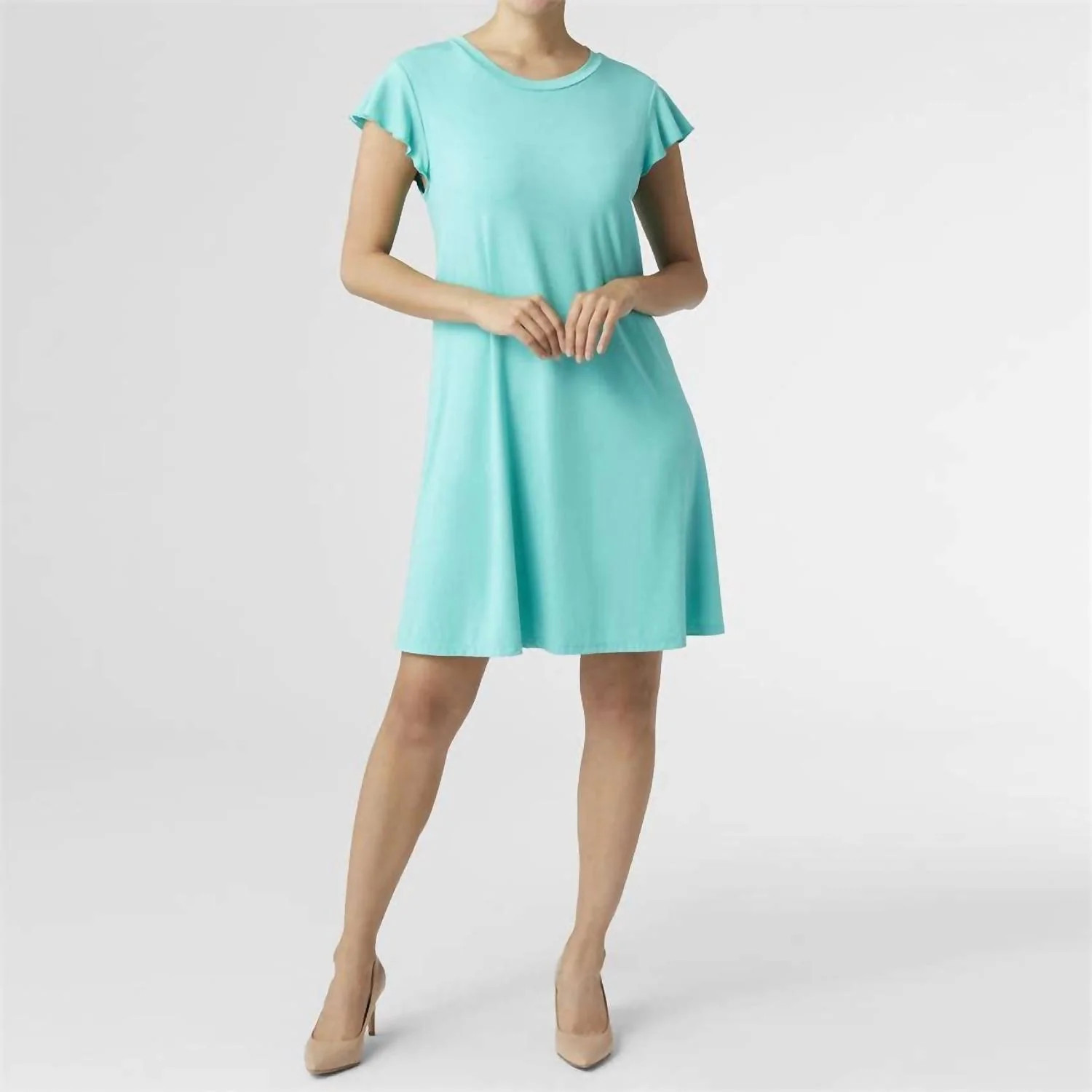 Flutter Sleeve Mini Dress In Teal | Shop Simon