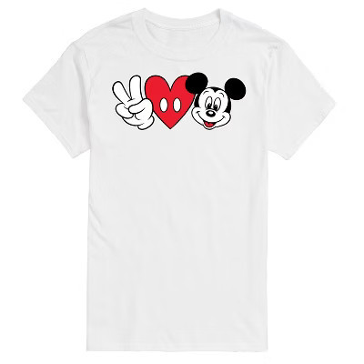 Men's Disney Peace Love Mickey Short Sleeve Graphic T-Shirt - White - Small | Target