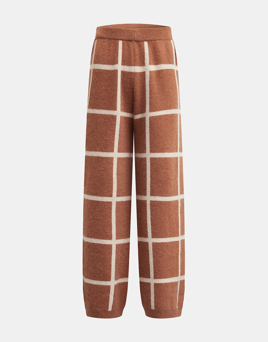 Checkered Pattern Knitted Wide Leg Pants | Urban Revivo