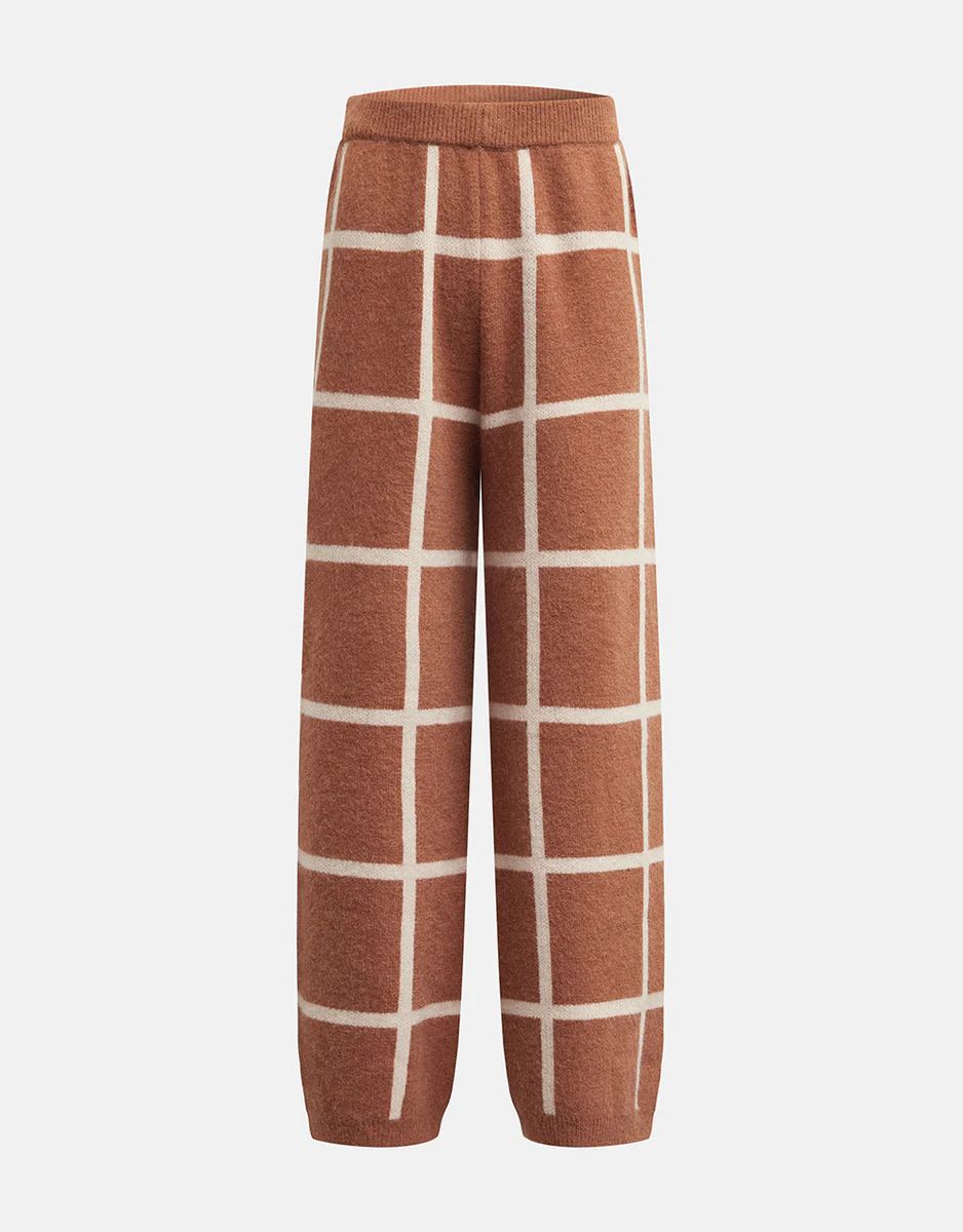 Checkered Pattern Knitted Wide Leg Pants | Urban Revivo