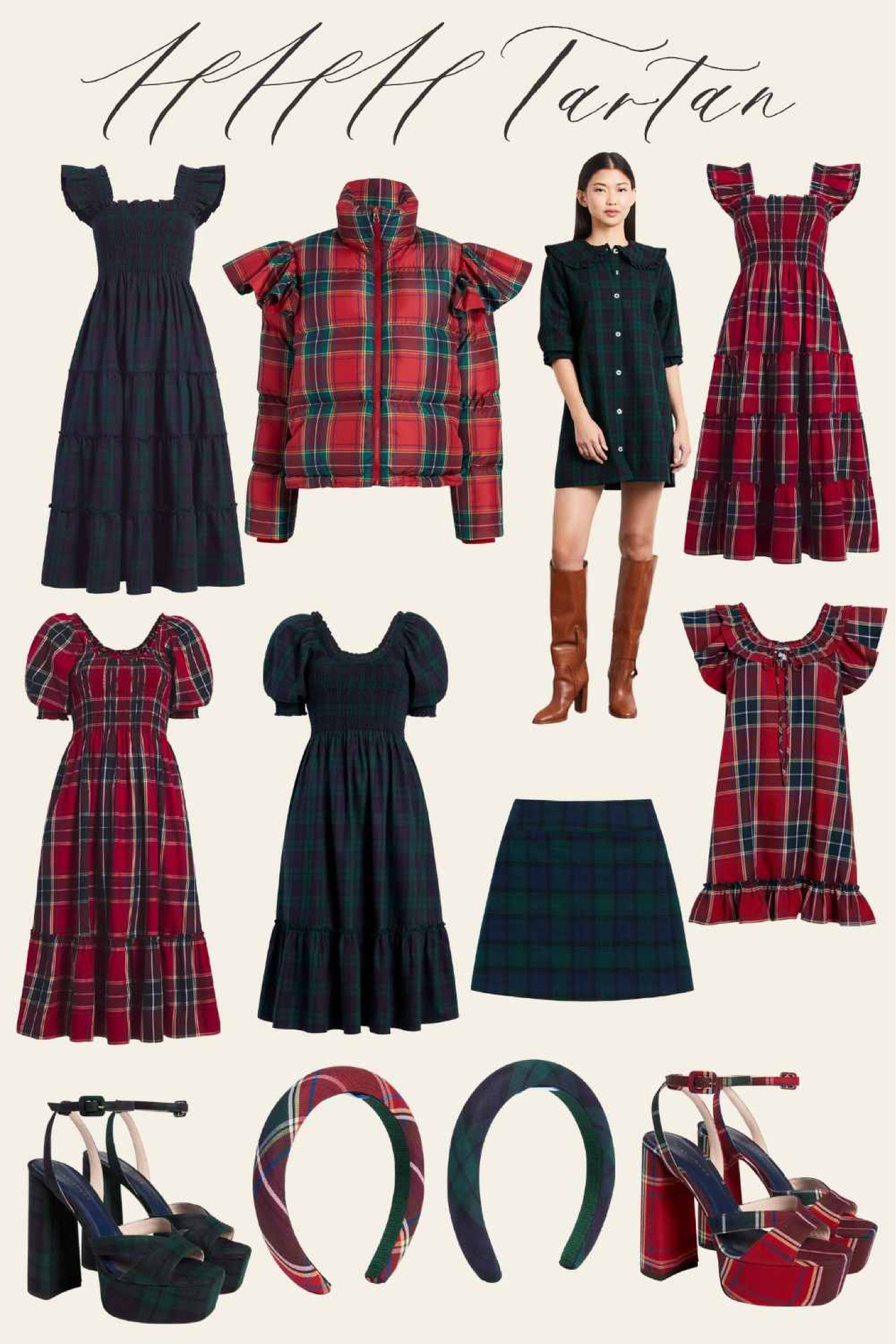 Hill House Home Ellie, Louisa, Araminta, Evelyn, Athena, Cordelia nap dress, Tatiana skirt, Alice headband, Violet Ruffle Sleeve Puffer Jacket, & Party platform in red tartan and blackwatch tartan for the holidays and Christmas photos. #ltkshoecrush

#LTKunder100 #LTKSeasonal #LTKHoliday