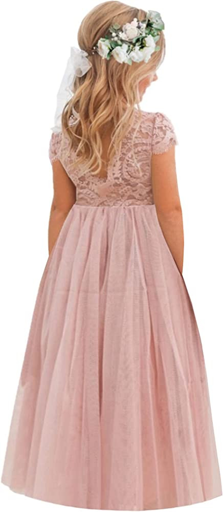 2Bunnies Girl Paisley Lace Back A-Line Tutu Tulle Party Flower Girl Dress | Amazon (US)