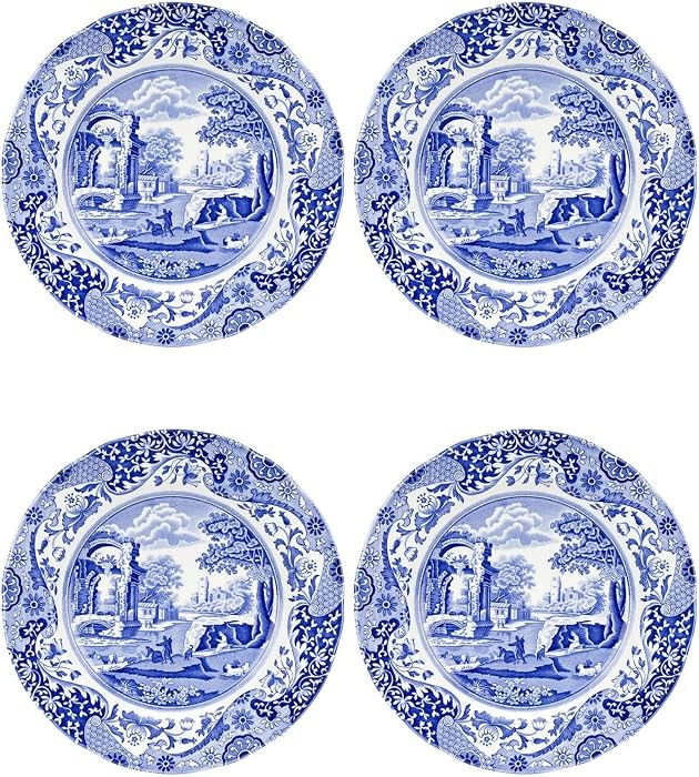 Spode Blue Italian 9-Inch Porcelain Luncheon Plates - Set of 4 Classic Round Dishes with Eastern-... | Amazon (US)