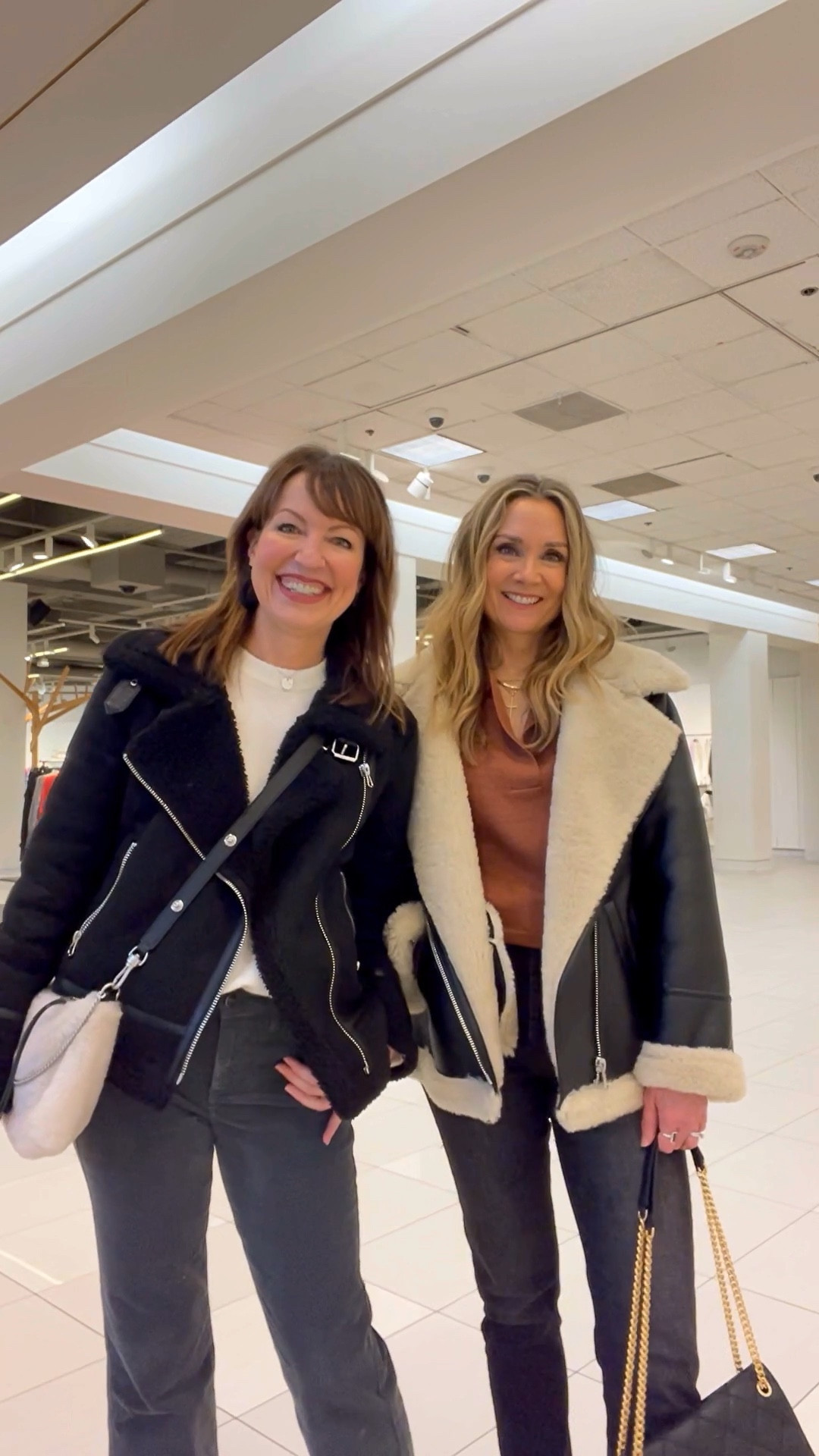 Wear a moto jacket, but make it warm and cozy! We still have months of chilly weather, so these shearling moto jackets are the perfect layer for a shopping ootd or any other elevated casual outfit!🤗Julie’s moto jacket has such a cool oversized fit, and I linked similar black shearling moto jackets. We completed our twinning look with our favorite, most worn boots of the season!🖤 So cool that they’re on sale! 
You can shop our moto jacket outfits on the @shop.ltk app or by shopping our instagram outfits on lastseenwearing.com 🛍️

Shearling moto jacket, Mango, Dolce Vita boots, Evereve denim, Brass, cashmere sweater, All Saints bag 

#LTKunder50 #LTKsalealert #LTKstyletip