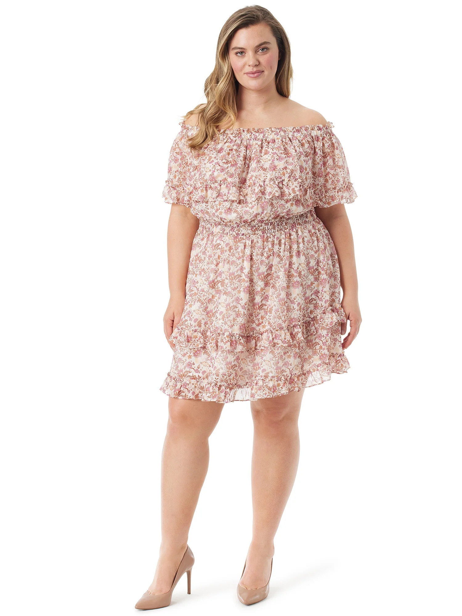 Jessica Simpson Women's and Women's Plus Amelia Ruffle Short Dress | Walmart (US)