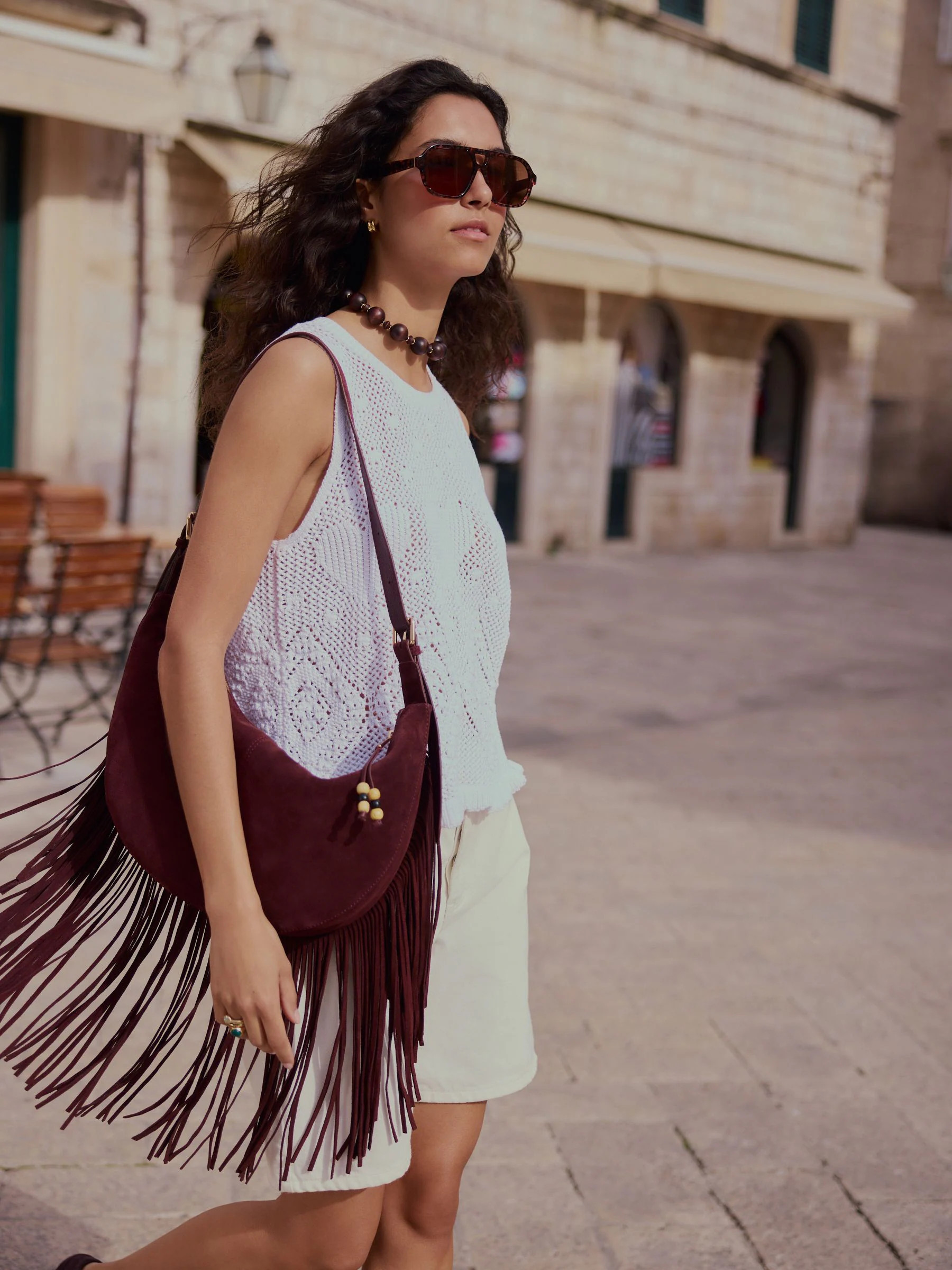 Next Berry Red N. Premium Leather Fringe Shoulder Bag | Next US