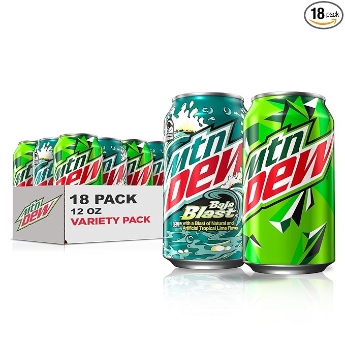 Mountain Dew Soda, 2 Flavor Baja Blast Variety Pack (Baja Blast, Original Dew), 12 Fl Oz Cans (Pa... | Amazon (US)