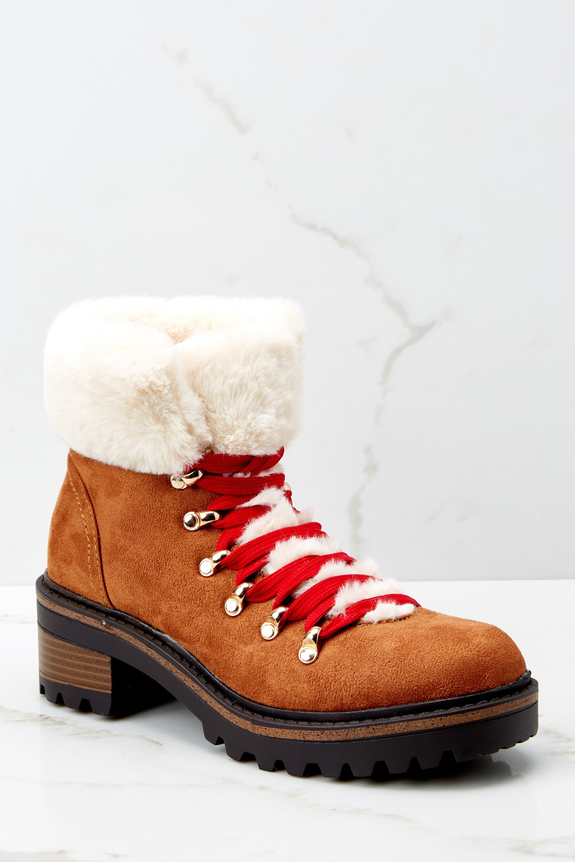 Crushed It Camel Vegan Fur Boots | Red Dress 