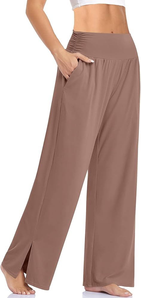 UEU Womens Wide Leg Yoga Pants High Waisted Adjustable Tie Knot Joggers Casual Loose Plus Size Lo... | Amazon (US)