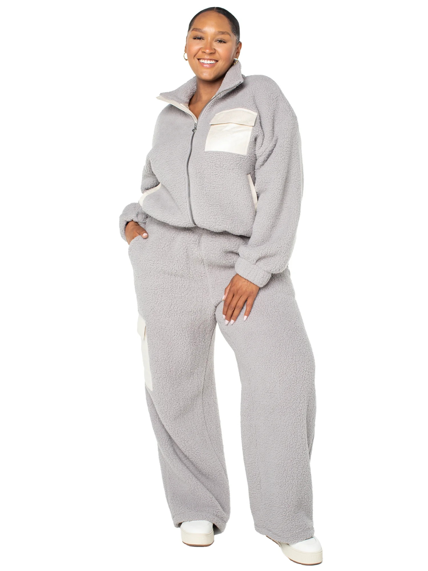 Celebrity Pink Women’s and Women’s Plus Teddy Fleece Jacket and Wide Leg Pants Set, 2-Piece, ... | Walmart (US)