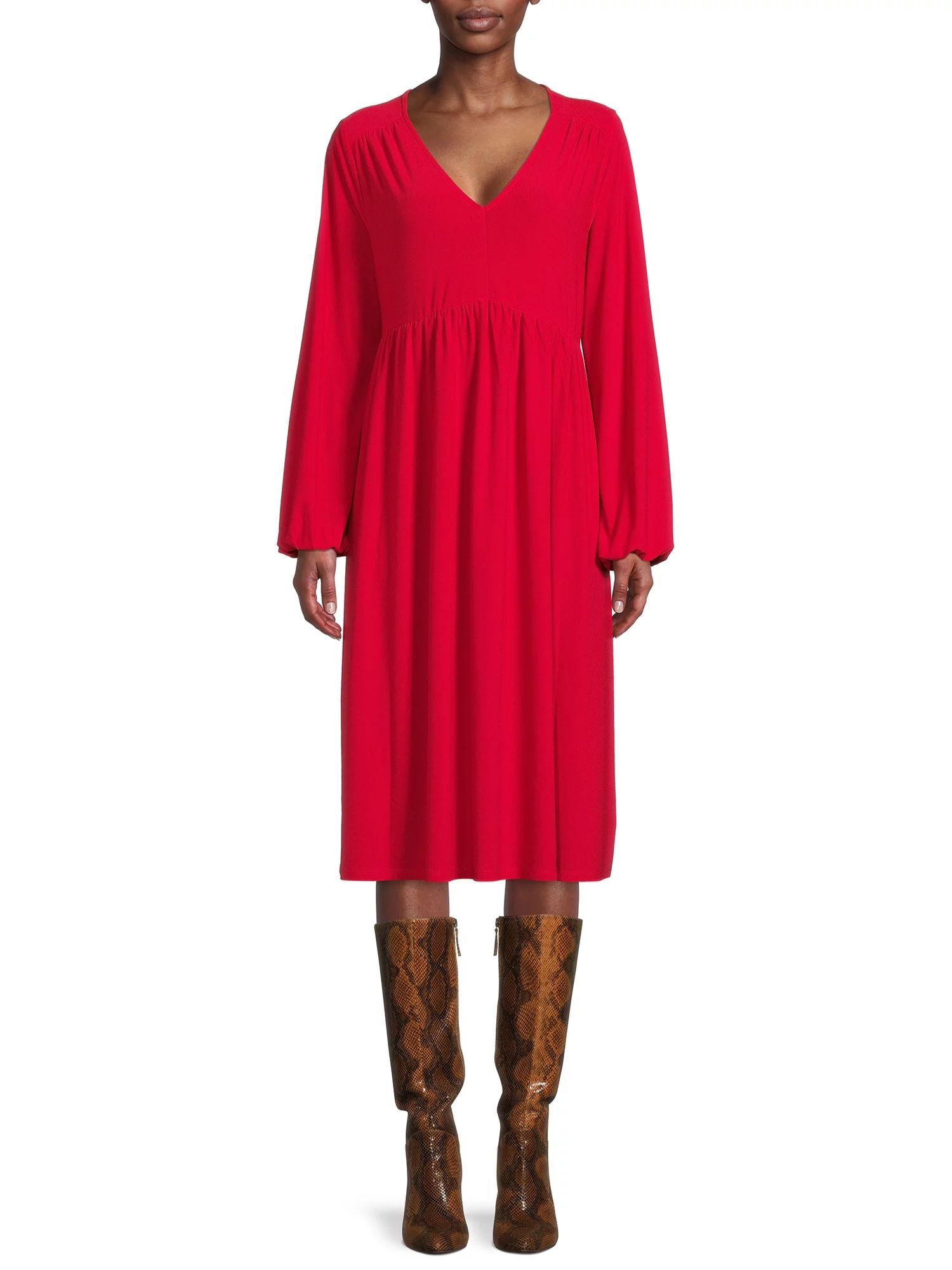 Time and Tru Women's V-Neck Peasant Dress - Walmart.com | Walmart (US)