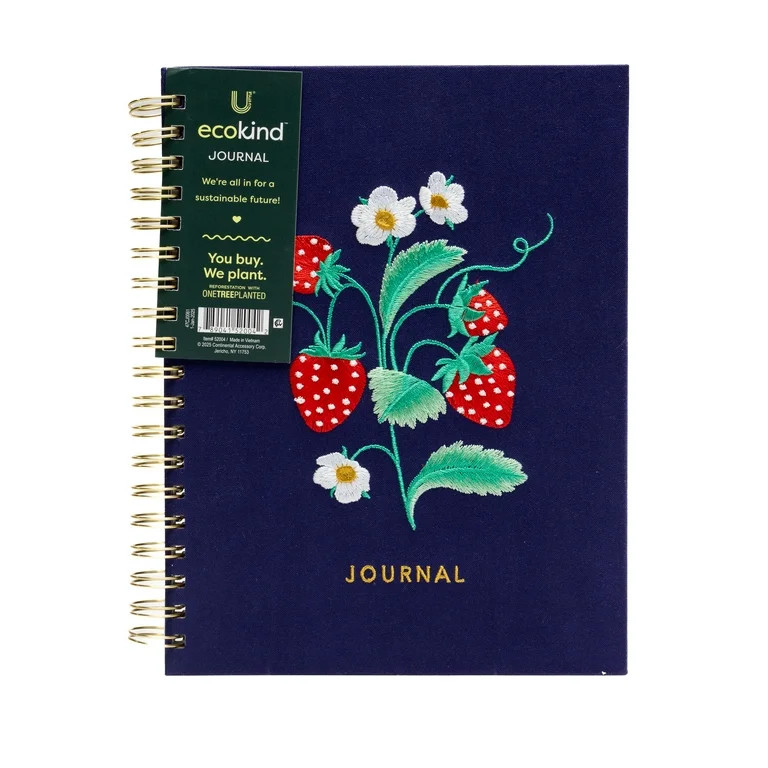 Ecokind Embroidered Strawberry Journal, 10.125" x 8.15", 105 Sheets | Walmart (US)