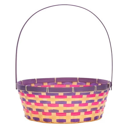 Round Bamboo Basket, Pink and Purple, 13.5" x 16", Easter by Way To Celebrate | Walmart (US)