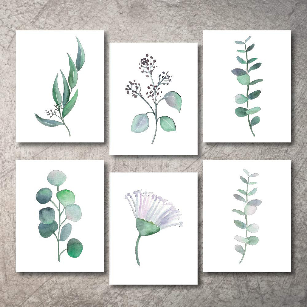 Botanical Prints Wall Decor - Kitchen Art Eucalyptus Leaves Set UNFRAMED Pictures 6 PIECES Nature... | Amazon (US)