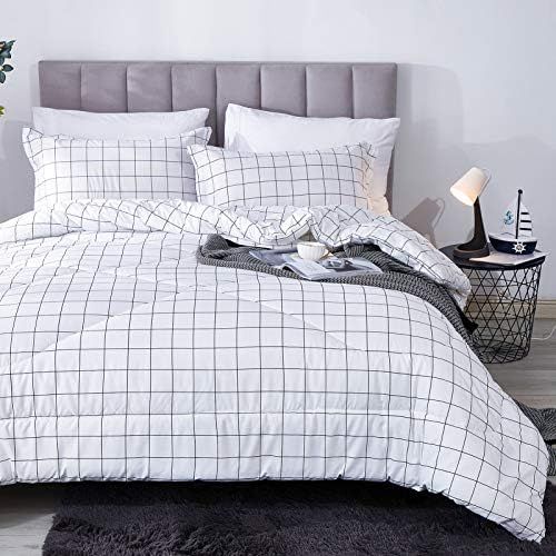 Andency White Grid Comforter Twin(66x90 Inch), 2 Pieces(1 Plaid Comforter and 1 Pillowcase) Black... | Amazon (US)