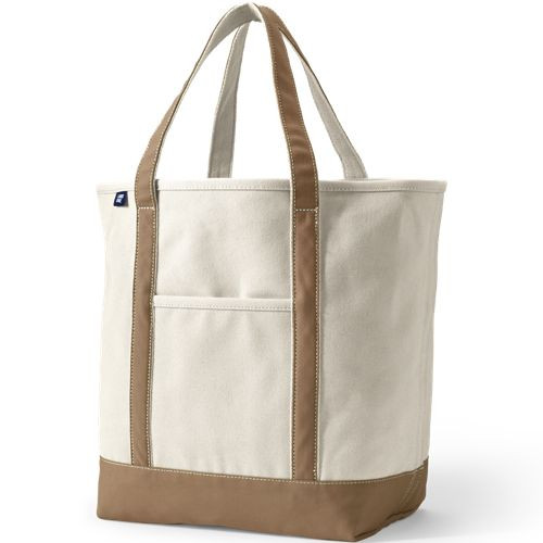 Large Natural 5 Pocket Zip Top Long Handle Canvas Tote Bag - Lands' End - Ivory | Lands' End (US)