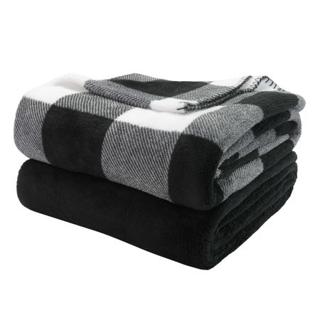 Mainstays Black Plaid Plush Throw Blanket, 50" x 60", 2-Pack | Walmart (US)