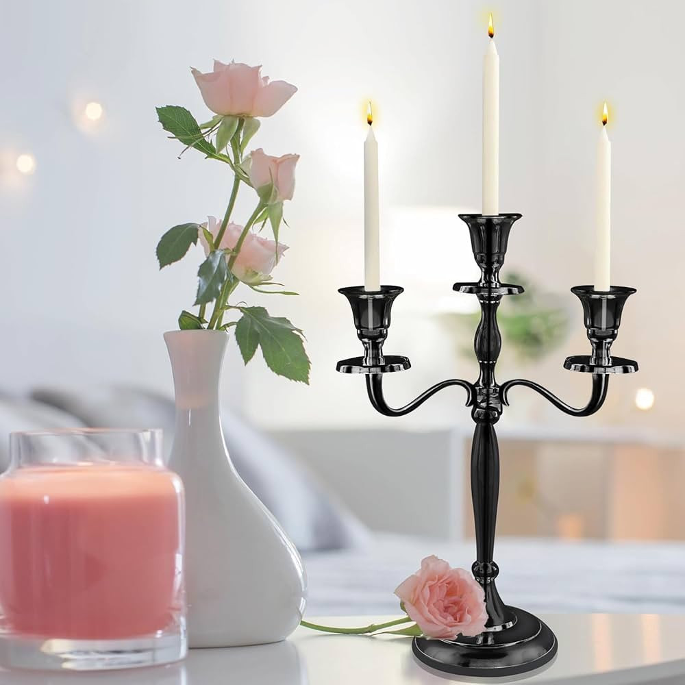 Hand Made 3 Arm Black Candelabra Candle Holder 12 Inch Tall Taper Candlestick Holders for Wedding... | Amazon (US)