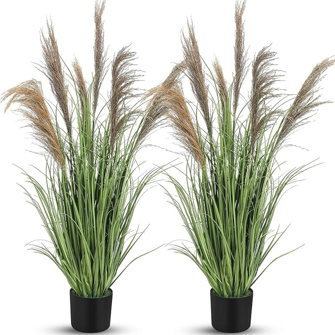 Jexine 2 Pcs Pampas Grass Potted Plants 4 ft Tall Artificial Grass Potted Artificial Greenery Flo... | Amazon (US)