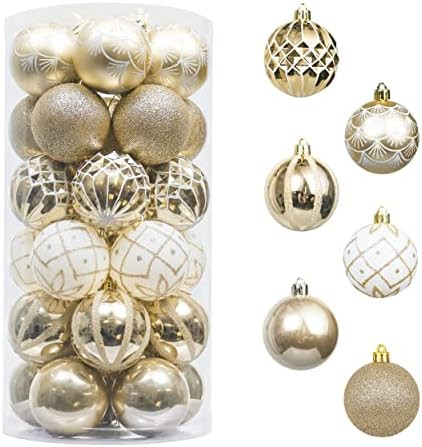 Valery Madelyn Christmas Ornaments Set, 30ct 2.36 Inches White and Gold Shatterproof Christmas Tr... | Amazon (US)