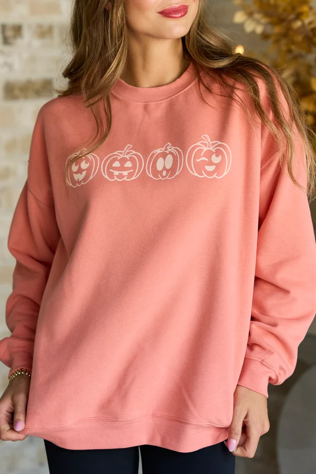 Pumpkin Faces Light Rust Graphic Sweatshirt | Pink Lily