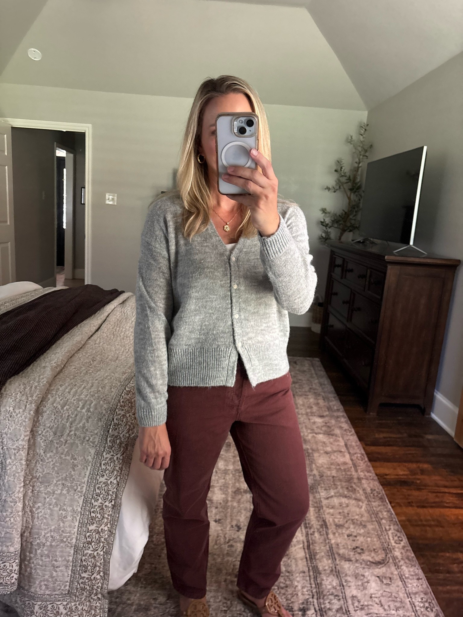 The softest cardigan and pretty burgundy pants from @Target!  On sale for Target Circle members!