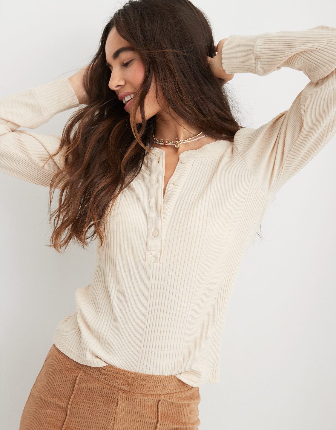 Aerie Road Trip Long Sleeve Henley T-Shirt | Aerie