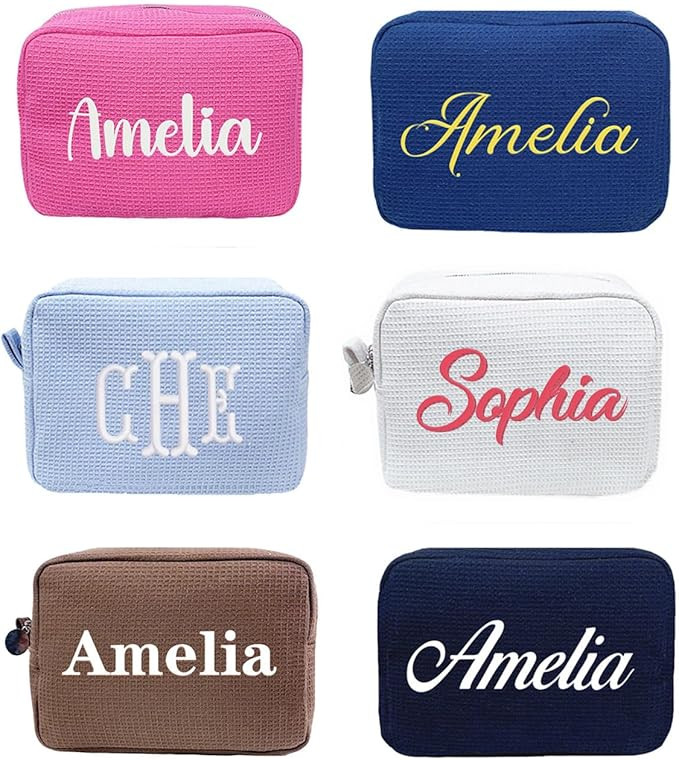 Personalized Embroidered Waffle Cosmetic Bags, Custom Thicken Beauty Makeup Packet Bag for Women ... | Amazon (US)