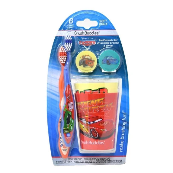 Disney Cars 6pc Toothbrush Set, 2 Brushes, 2 Cups, 2 Caps | Walmart (US)