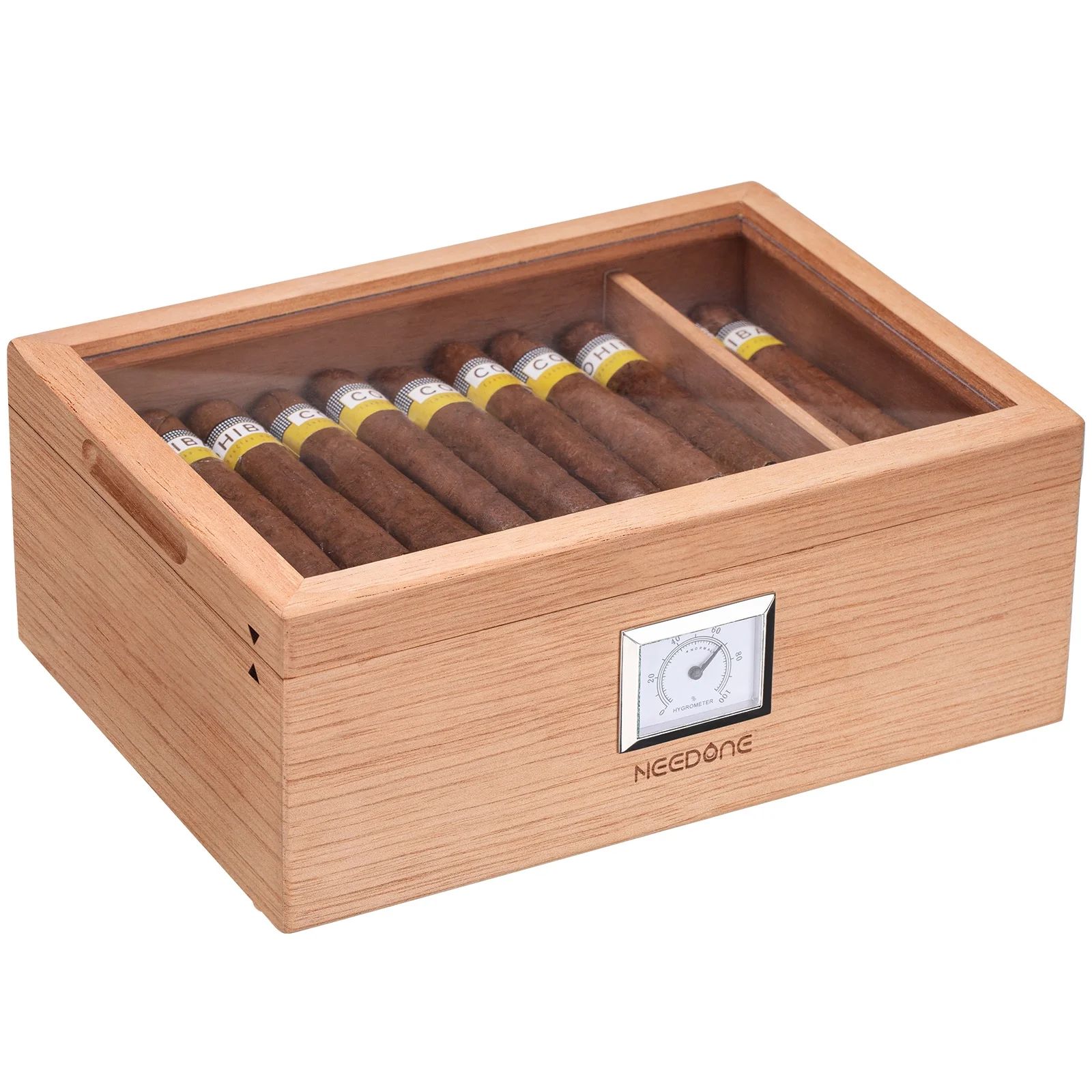 NEEDONE Desktop Cigar Humidor,Cigar Box with Hygrometer Humidifier Divider and Shelf,100% Spanish... | Walmart (US)
